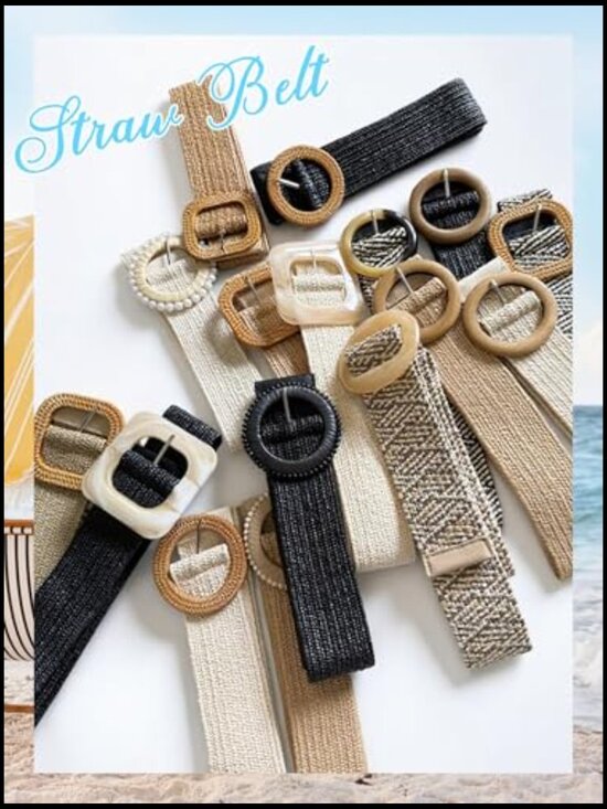 Straw Woven Elastic Stretchy Waist Belts for Women, Boho Rattan Raffia main image 6